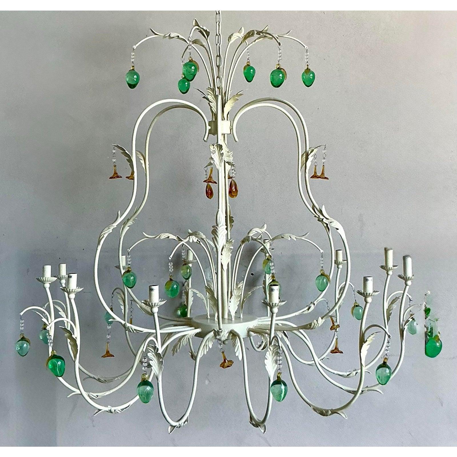Vintage Regency Monumental Jade Crystal Drop Chandelier For Sale 2