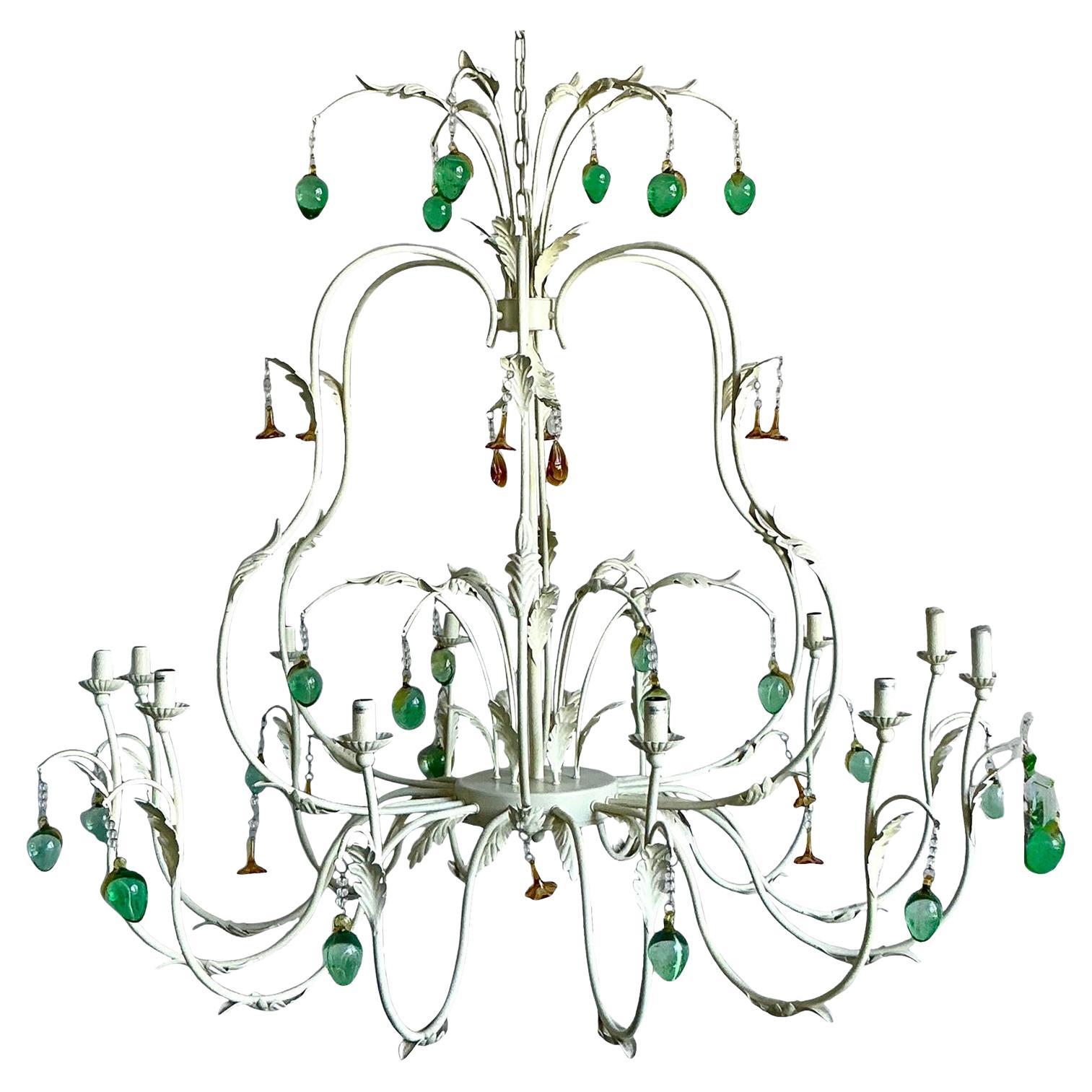 Vintage Regency Monumental Jade Crystal Drop Chandelier For Sale