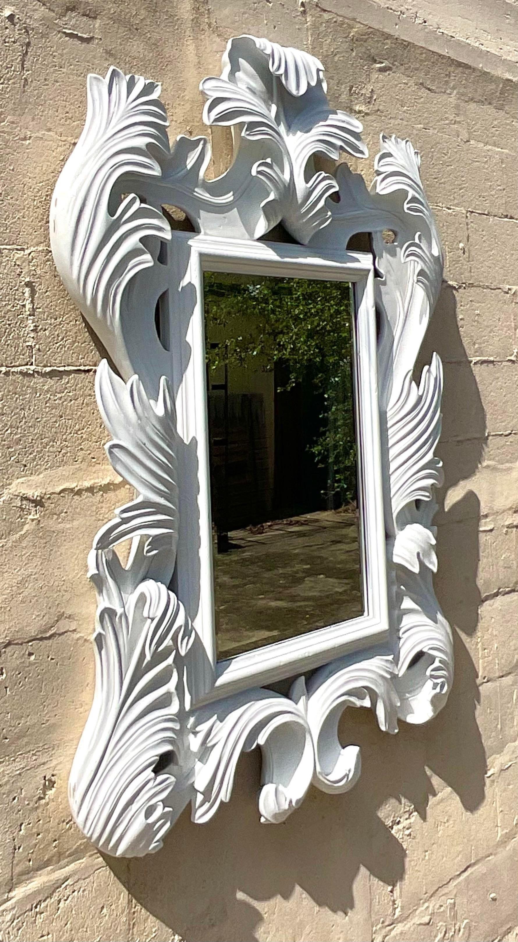 American Vintage Regency Monumental White Marge Carson Rococo Mirror For Sale
