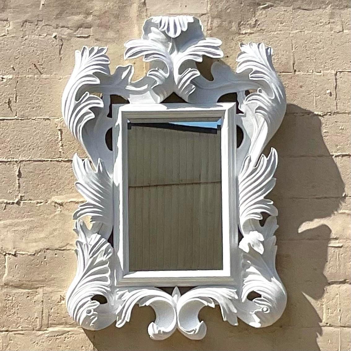 Vintage Regency Monumental White Marge Carson Rococo Mirror In Good Condition For Sale In west palm beach, FL