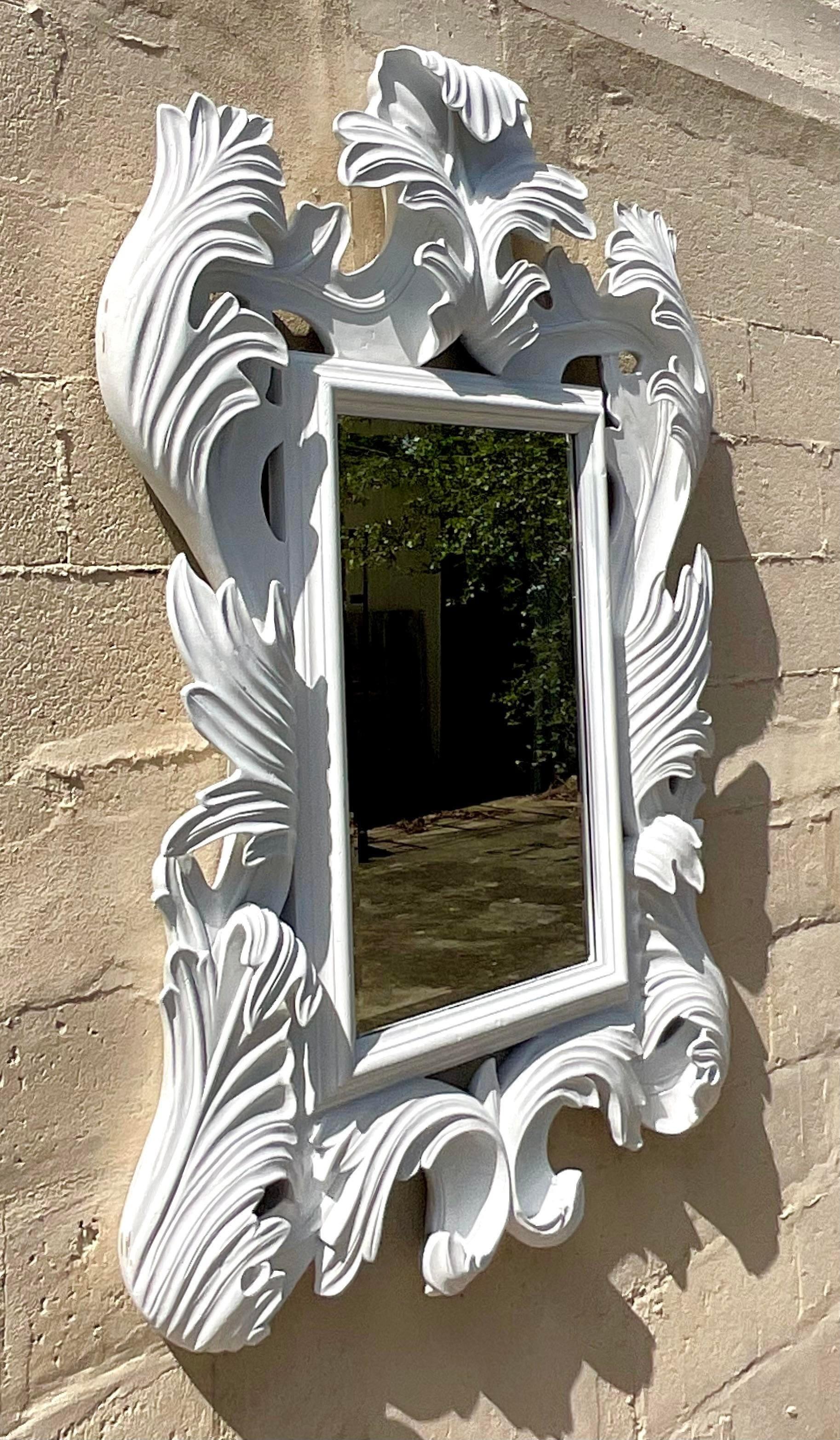 20th Century Vintage Regency Monumental White Marge Carson Rococo Mirror For Sale
