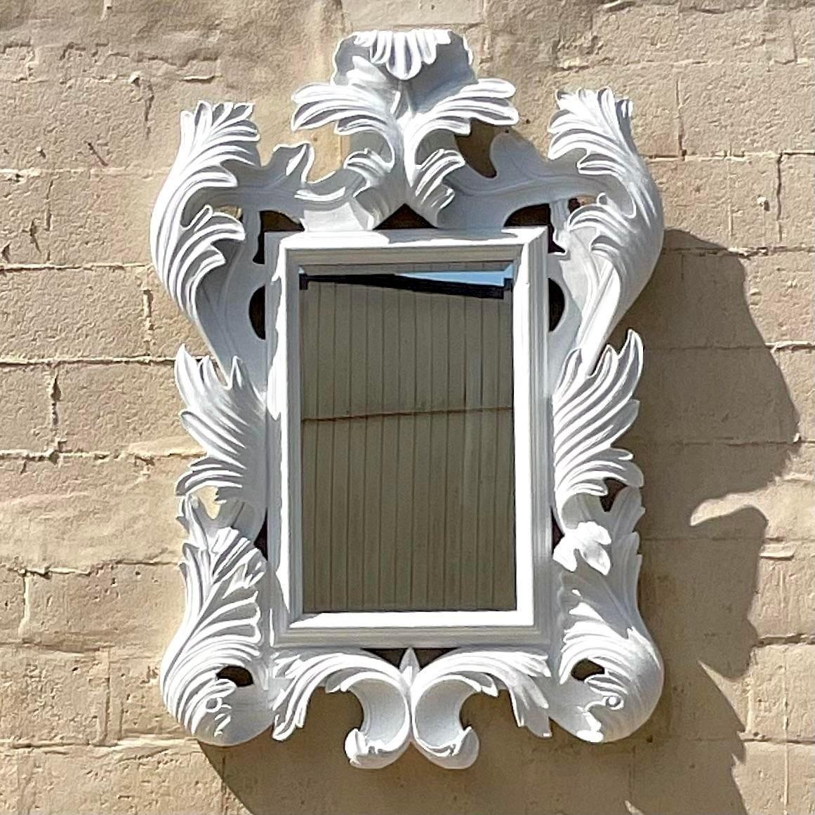 Vintage Regency Monumental White Marge Carson Rococo Mirror For Sale 1