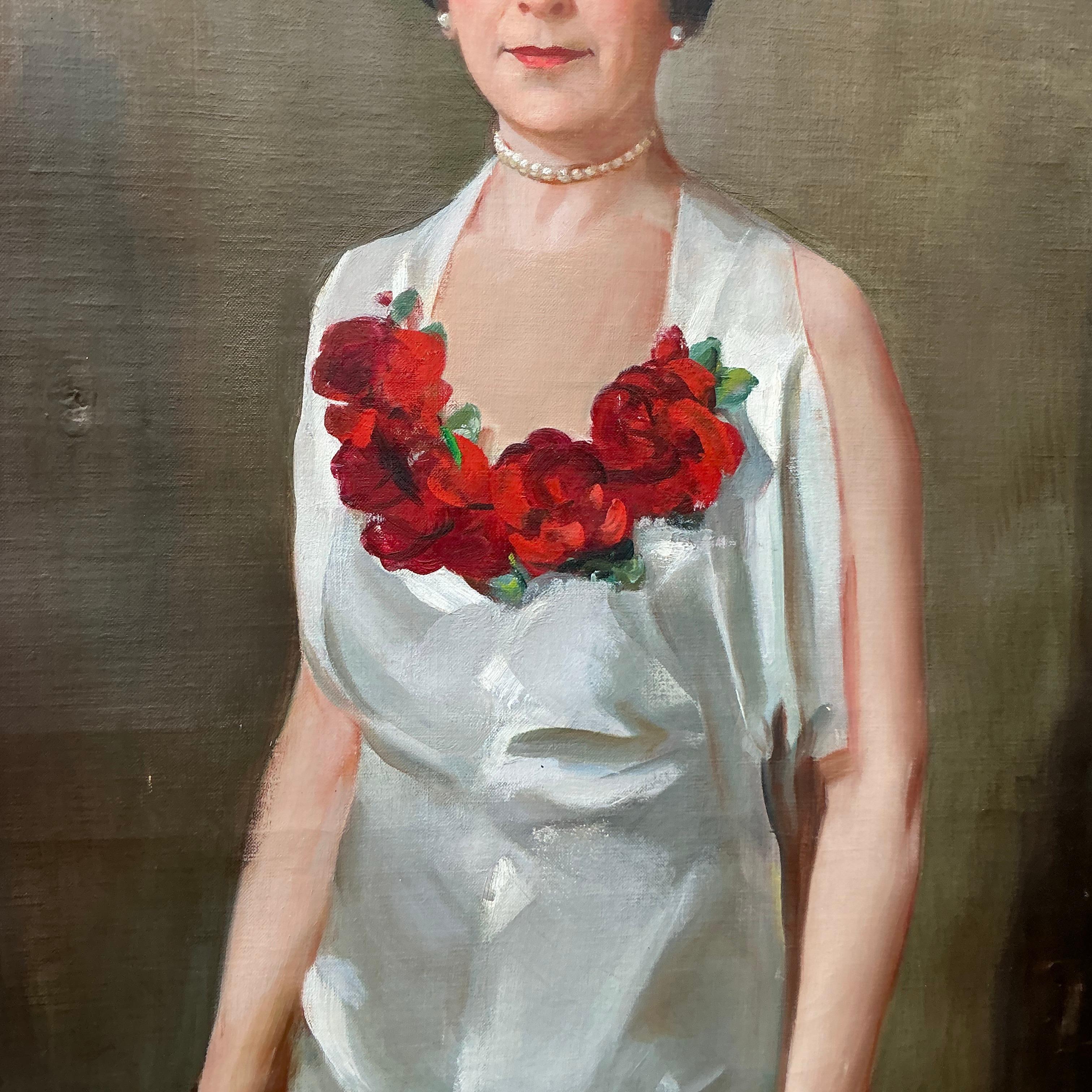 Vintage Regency Retrato al óleo original monumental sobre lienzo Estadounidense