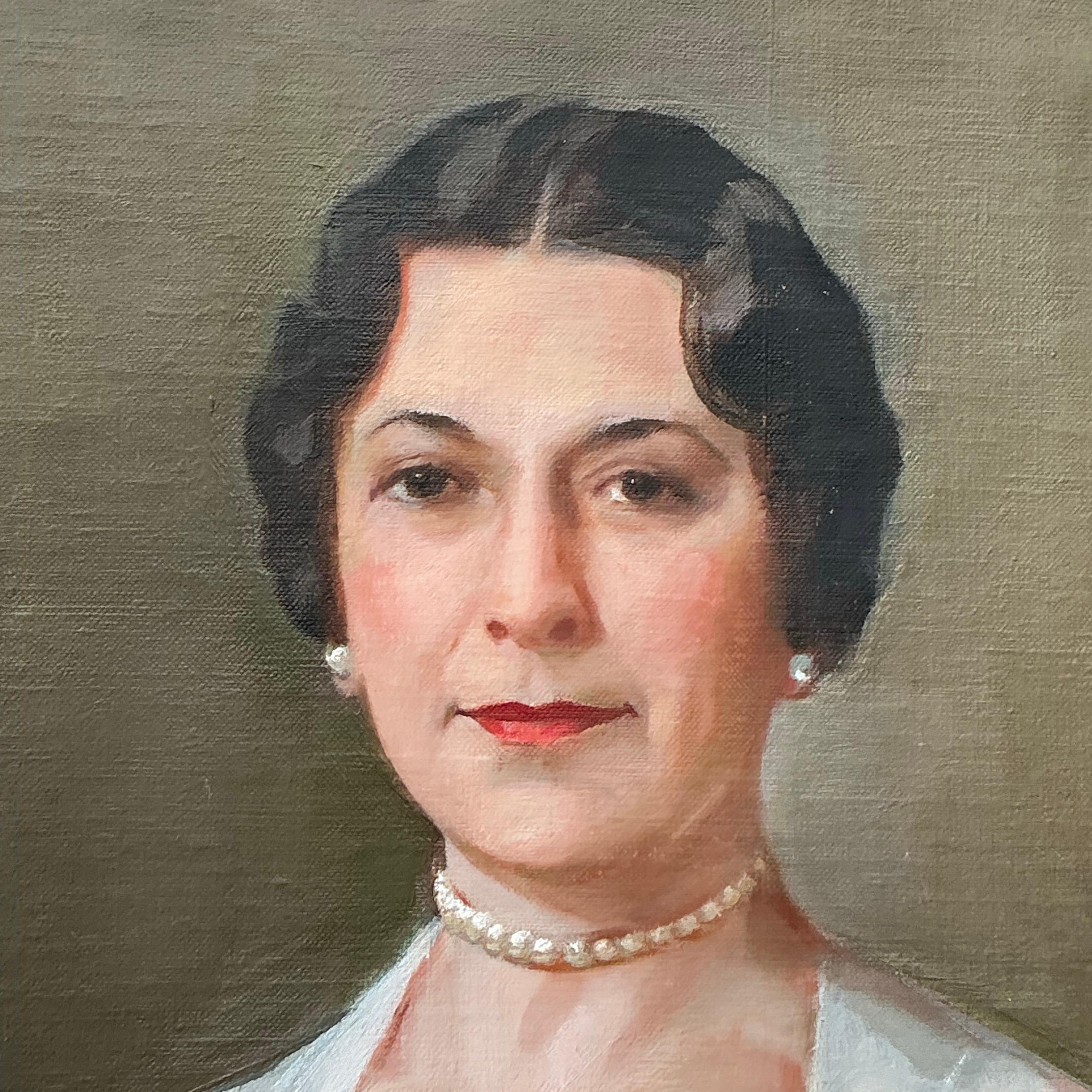 Vintage Regency Retrato al óleo original monumental sobre lienzo siglo XX