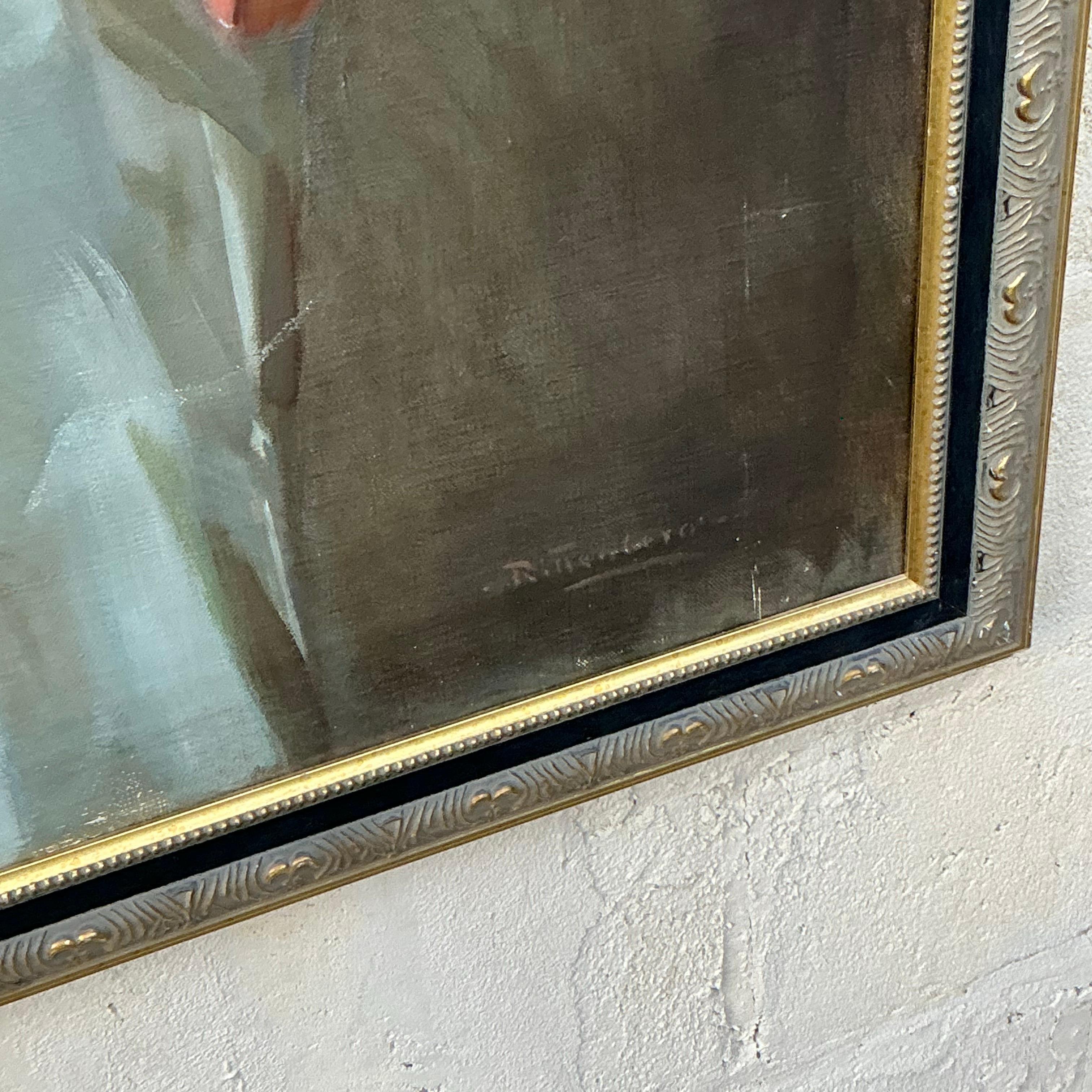 Vintage Regency Retrato al óleo original monumental sobre lienzo 1