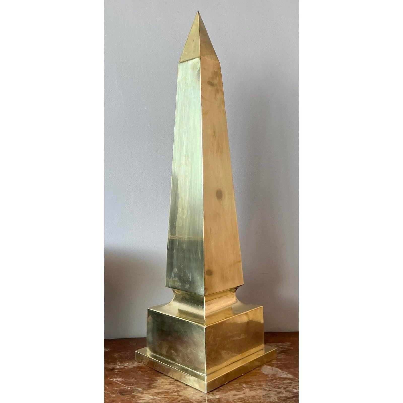 American Vintage Regency Monumental Polished Brass Obelisk For Sale