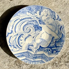 Vintage Regency Monumental Signed Robert Walters Blue and White Cherub Plate
