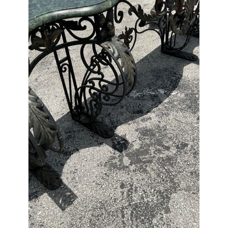 Hollywood Regency Vintage Regency Monumental Wrought Iron Marble Top Console Table For Sale