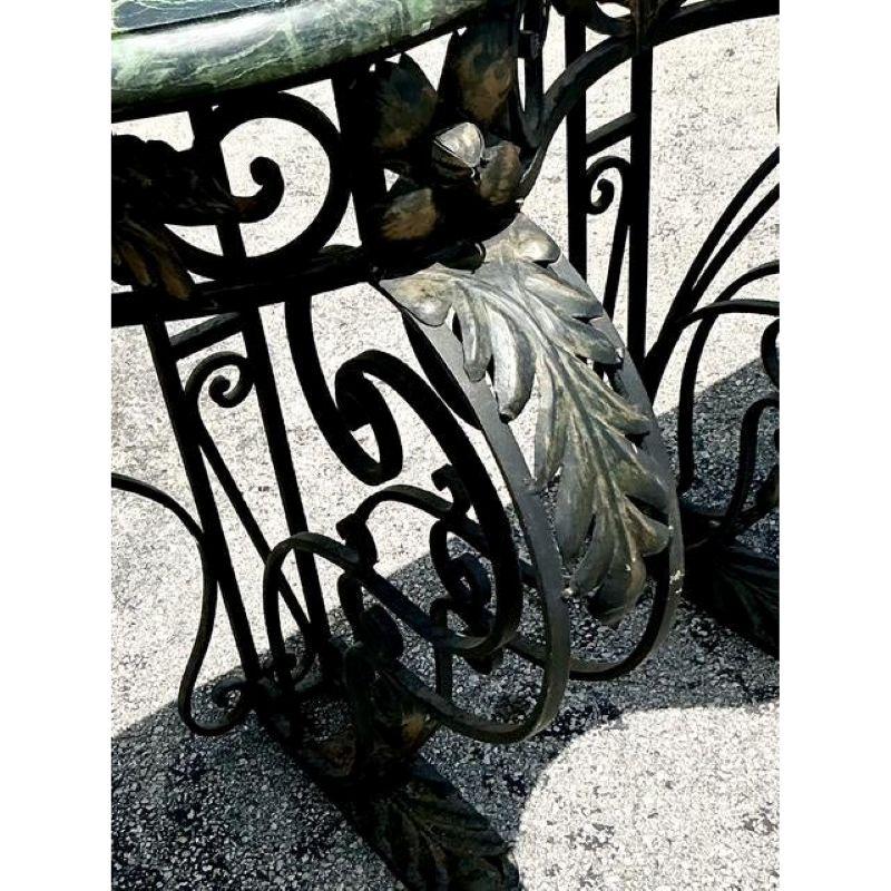 Vintage Regency Monumental Wrought Iron Marble Top Console Table For Sale 2