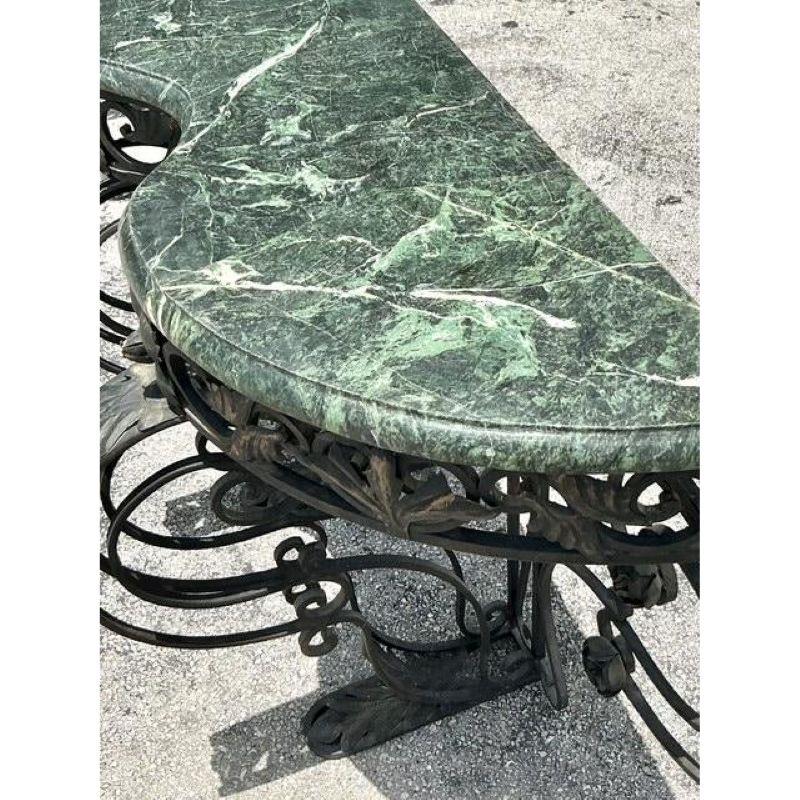 Vintage Regency Monumental Wrought Iron Marble Top Console Table For Sale 3