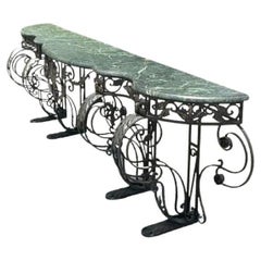 Vintage Regency Monumental Wrought Iron Marble Top Console Table