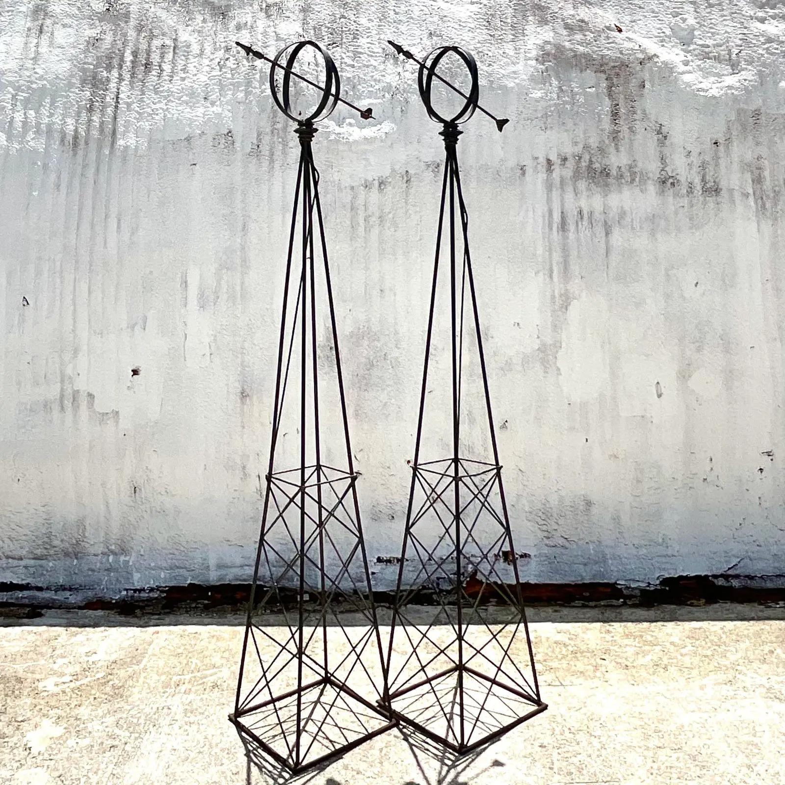 North American Vintage Regency Monumental Wrought Iron Sundials, a Pair