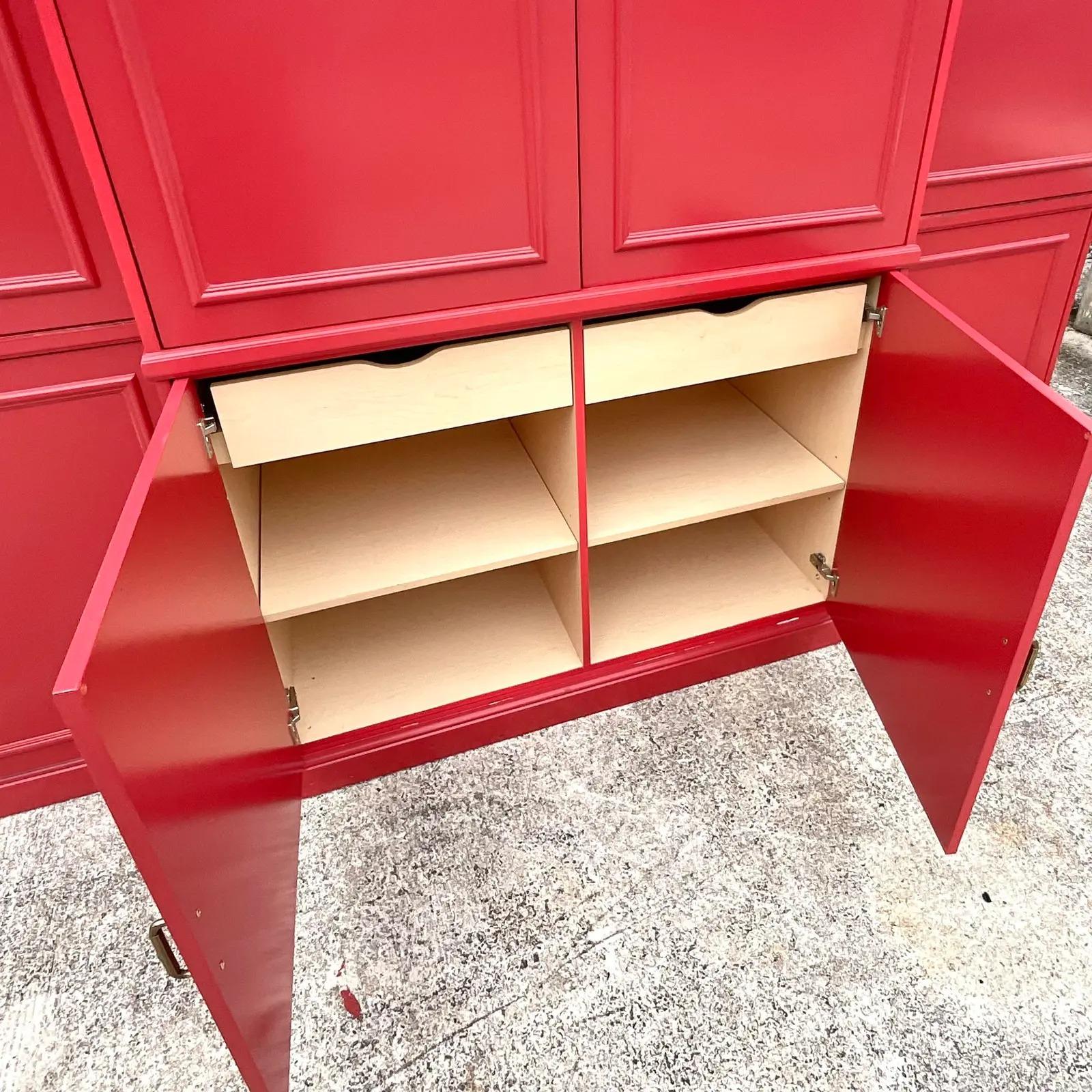 Vintage Regency Moroccan Red Lacquered Wall Unit For Sale 1
