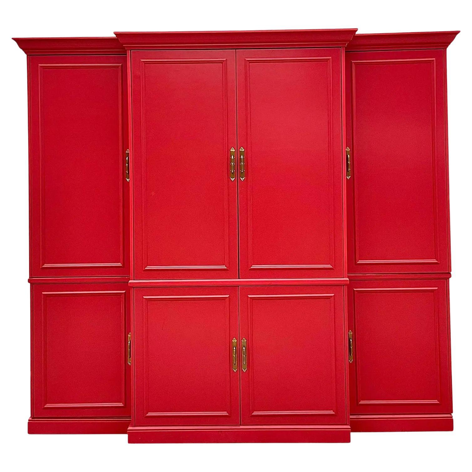 Vintage Regency Moroccan Red Lacquered Wall Unit For Sale