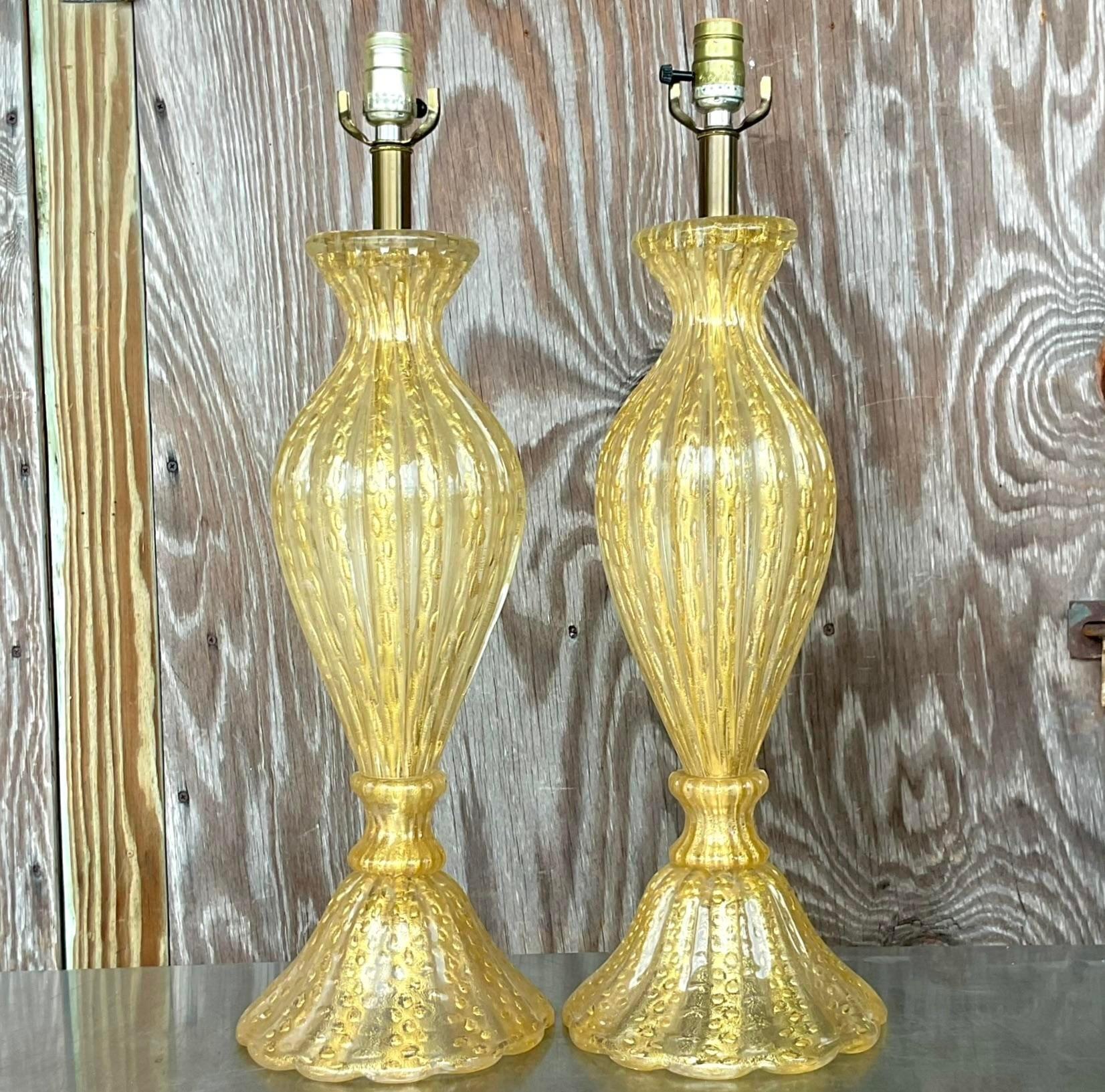 Italian Vintage Regency Restored Murano Glass Table Lamps - a Pair For Sale