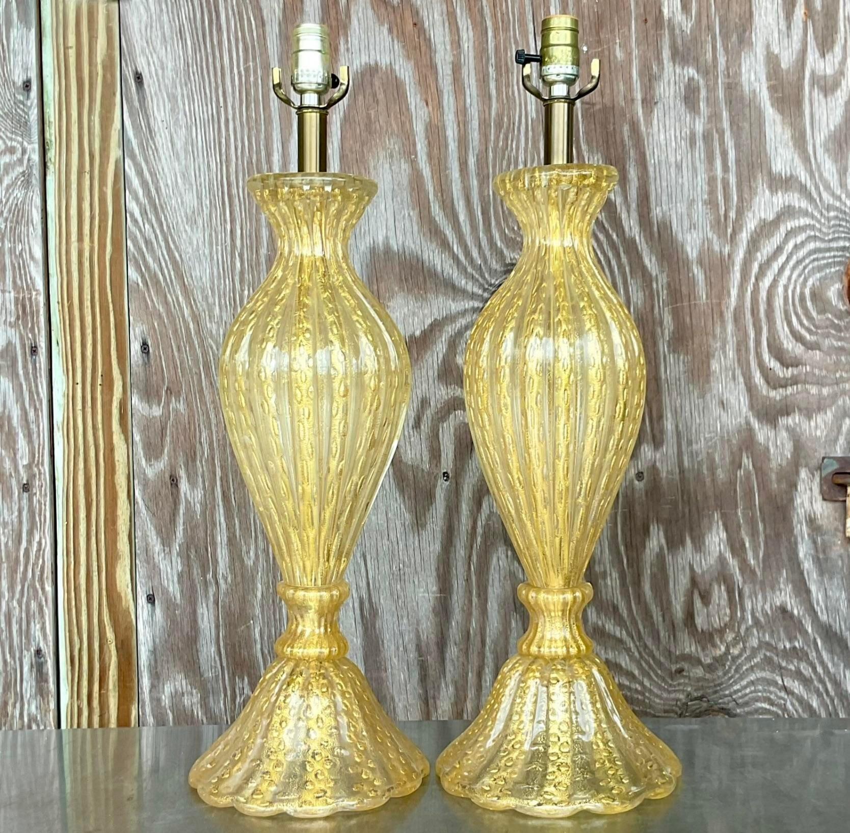 Vintage Regency Restored Murano Glass Table Lamps - a Pair In Good Condition For Sale In west palm beach, FL