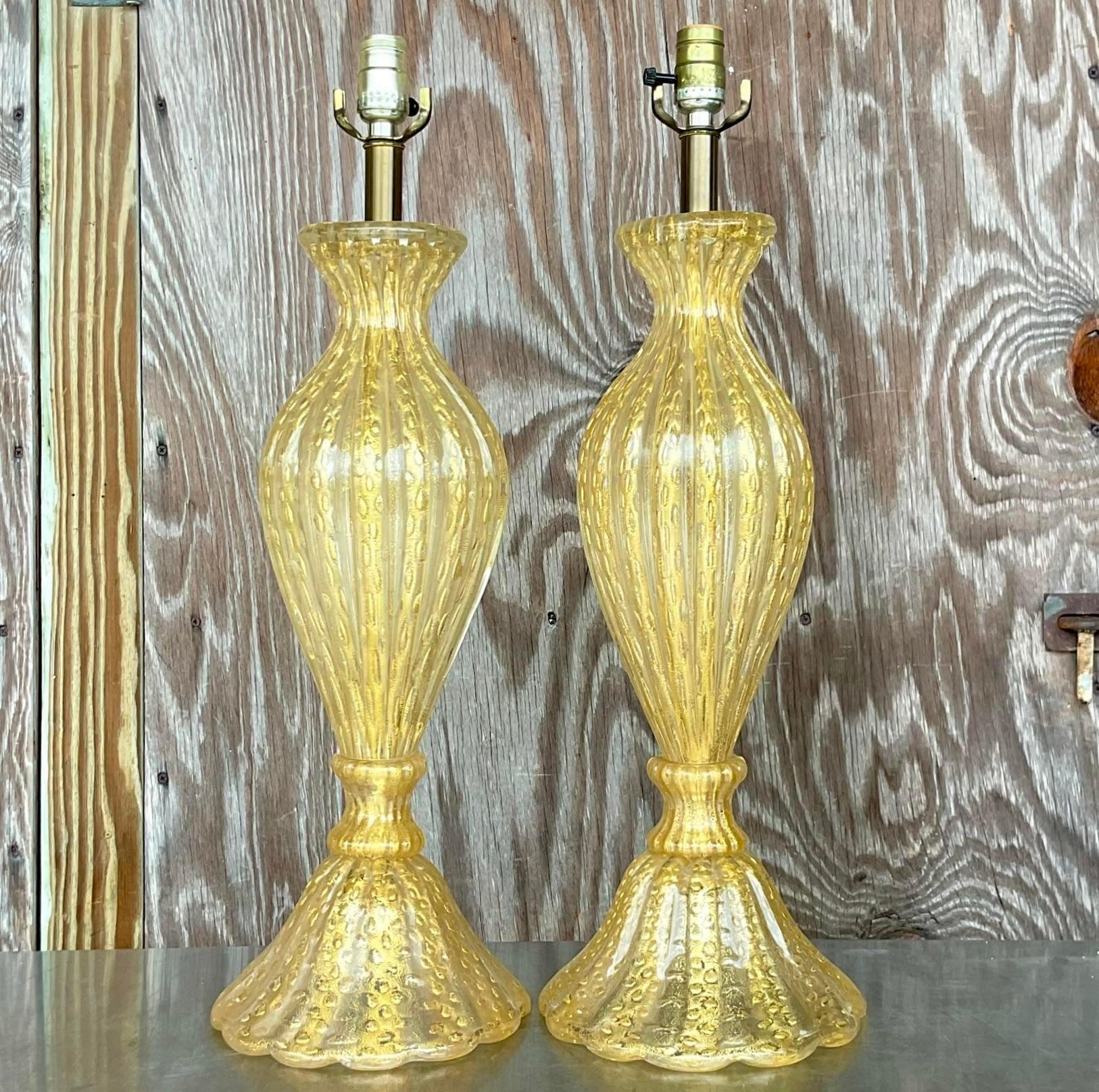 20th Century Vintage Regency Restored Murano Glass Table Lamps - a Pair For Sale
