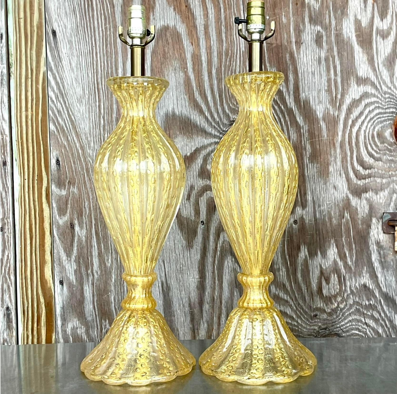 Metal Vintage Regency Restored Murano Glass Table Lamps - a Pair For Sale
