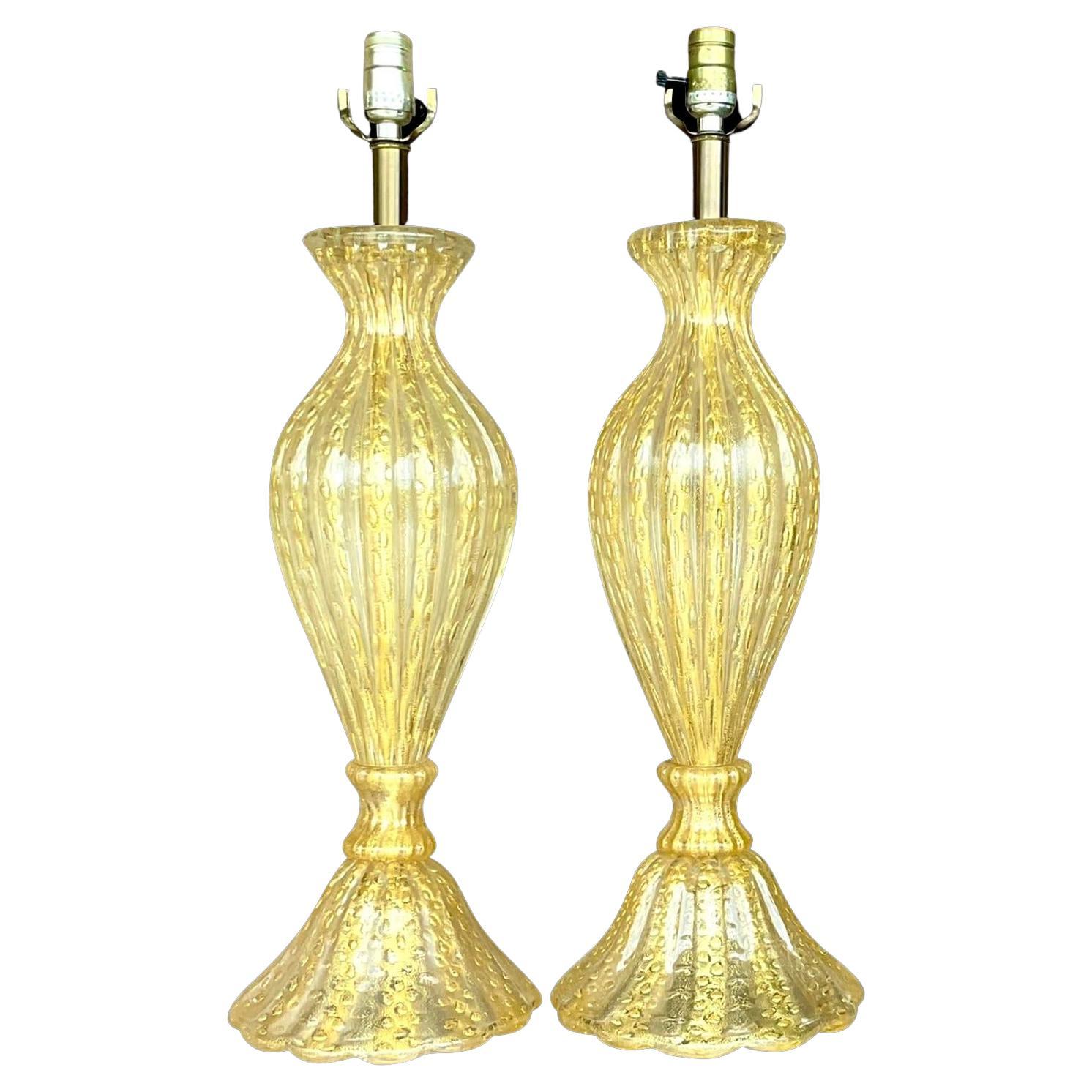 Vintage Regency Restored Murano Glass Table Lamps - a Pair