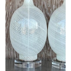 Vintage Regency Murano Swirl Lamps, a Pair