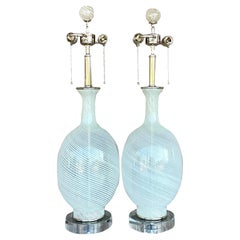 Vintage Regency Murano Swirl Lamps, a Pair