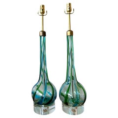 Vintage Regency Murano Swirl Lamps - A Pair