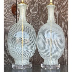 Vintage Regency Murano Swirl Table Lamps - a Pair