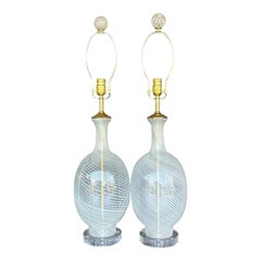 Paire de lampes de table vintage Regency Murano Swirl