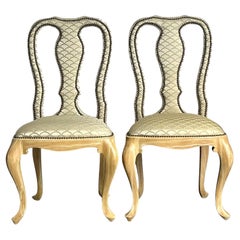 Vintage Regency Nailhead Queen Anne Dining Chairs - A Pair