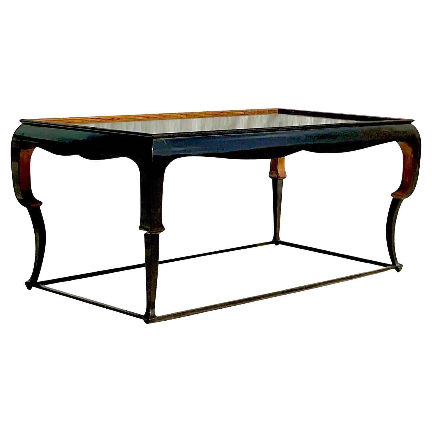 Vintage Regency Nancy Corzine Black Lacquer and Gilt Coffee Table