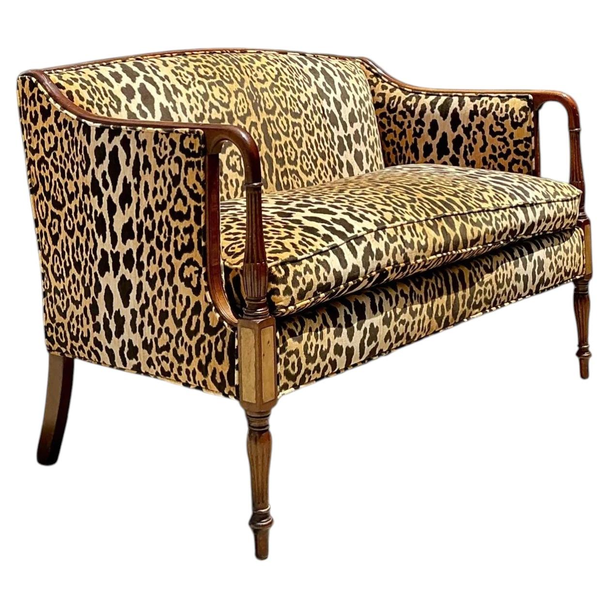 Vintage Regency Napoleon 111 Leopard Velvet Settee