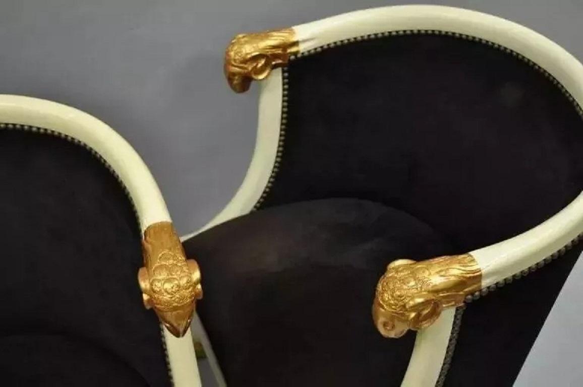 Vintage Regency Neoclassical Style Ram's Head Hoof Feet Club Chairs - a Pair For Sale 5