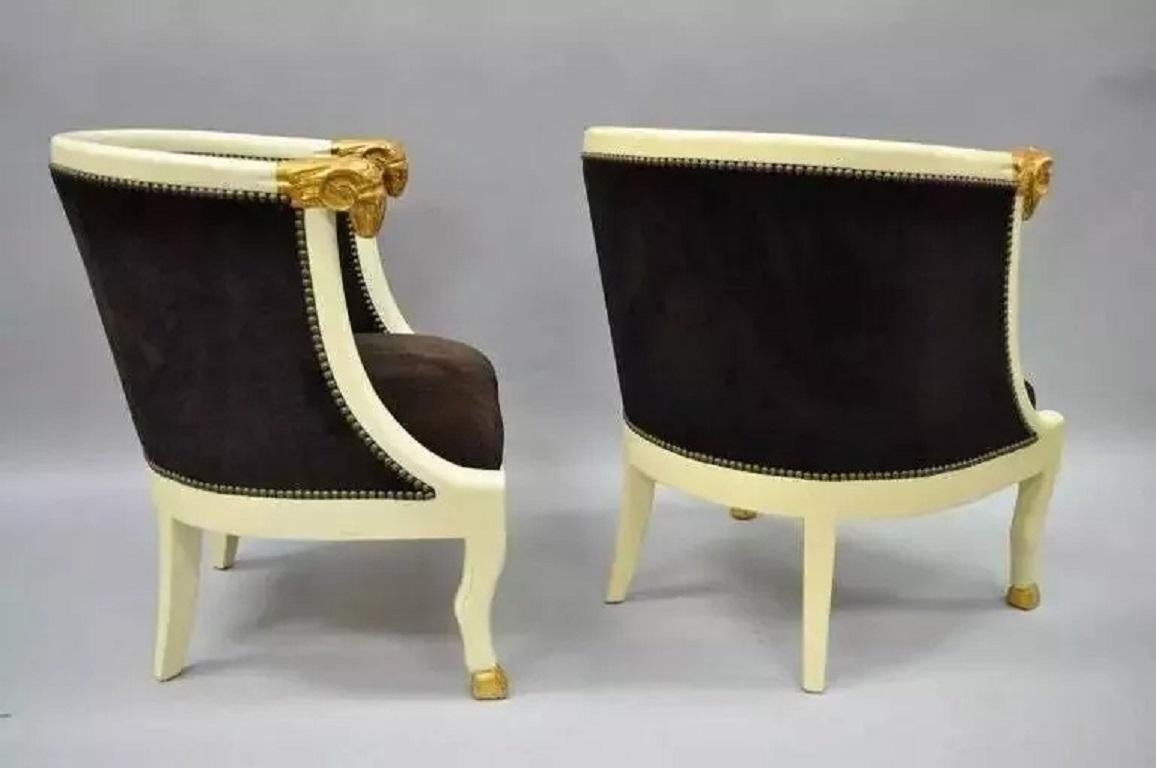 Vintage Regency Neoclassical Style Ram's Head Hoof Feet Club Chairs - a Pair For Sale 6