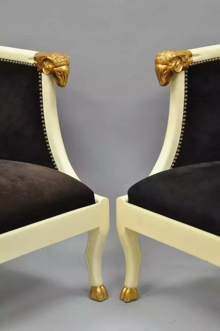 Unknown Vintage Regency Neoclassical Style Ram's Head Hoof Feet Club Chairs - a Pair For Sale