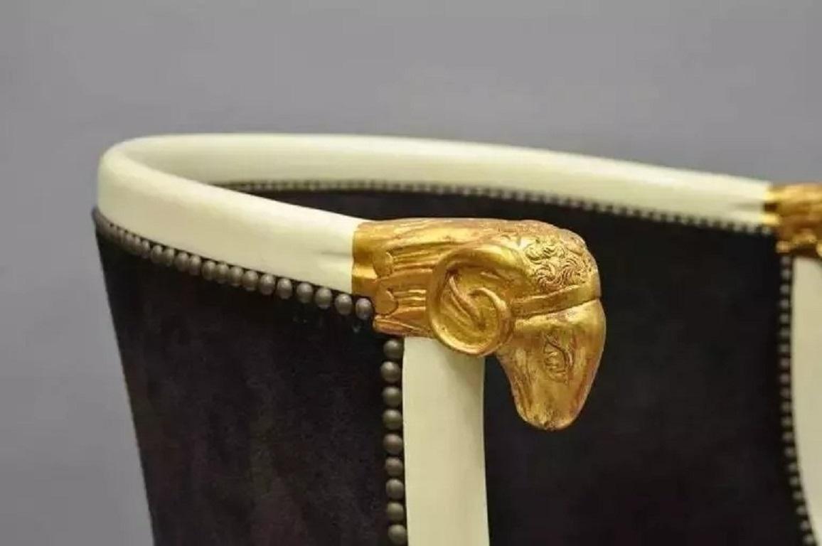 Vintage Regency Neoclassical Style Ram's Head Hoof Feet Club Chairs - a Pair In Good Condition For Sale In Philadelphia, PA