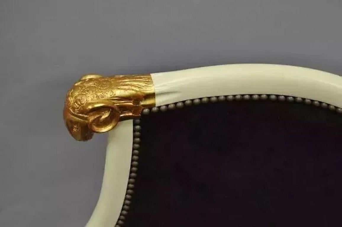 20th Century Vintage Regency Neoclassical Style Ram's Head Hoof Feet Club Chairs - a Pair For Sale