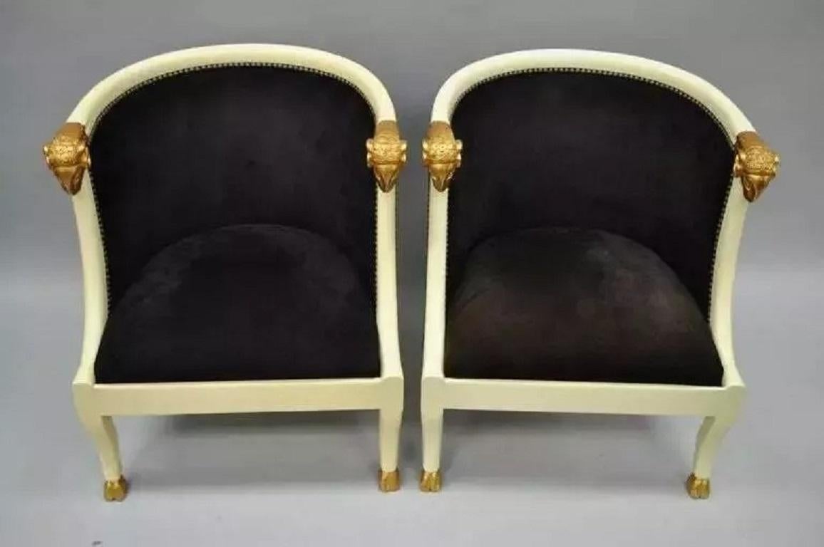 Wood Vintage Regency Neoclassical Style Ram's Head Hoof Feet Club Chairs - a Pair For Sale
