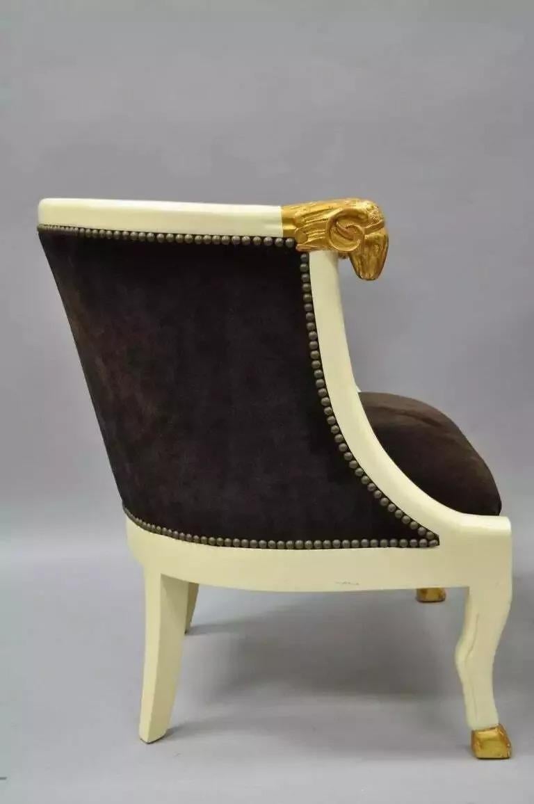 Vintage Regency Neoclassical Style Ram's Head Hoof Feet Club Chairs - a Pair For Sale 1