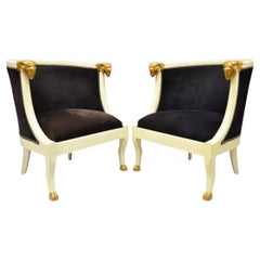 Vintage Regency Neoclassical Style Ram's Head Hoof Feet Club Chairs - a Pair