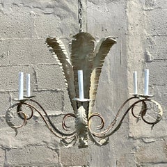 Vintage Regency Niermann Weeks Patinated Frond Chandelier