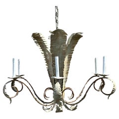 Vintage Regency Niermann Weeks Patinated Frond Chandelier