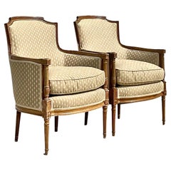 Vintage Regency Notched Back Bergere Chairs - a Pair