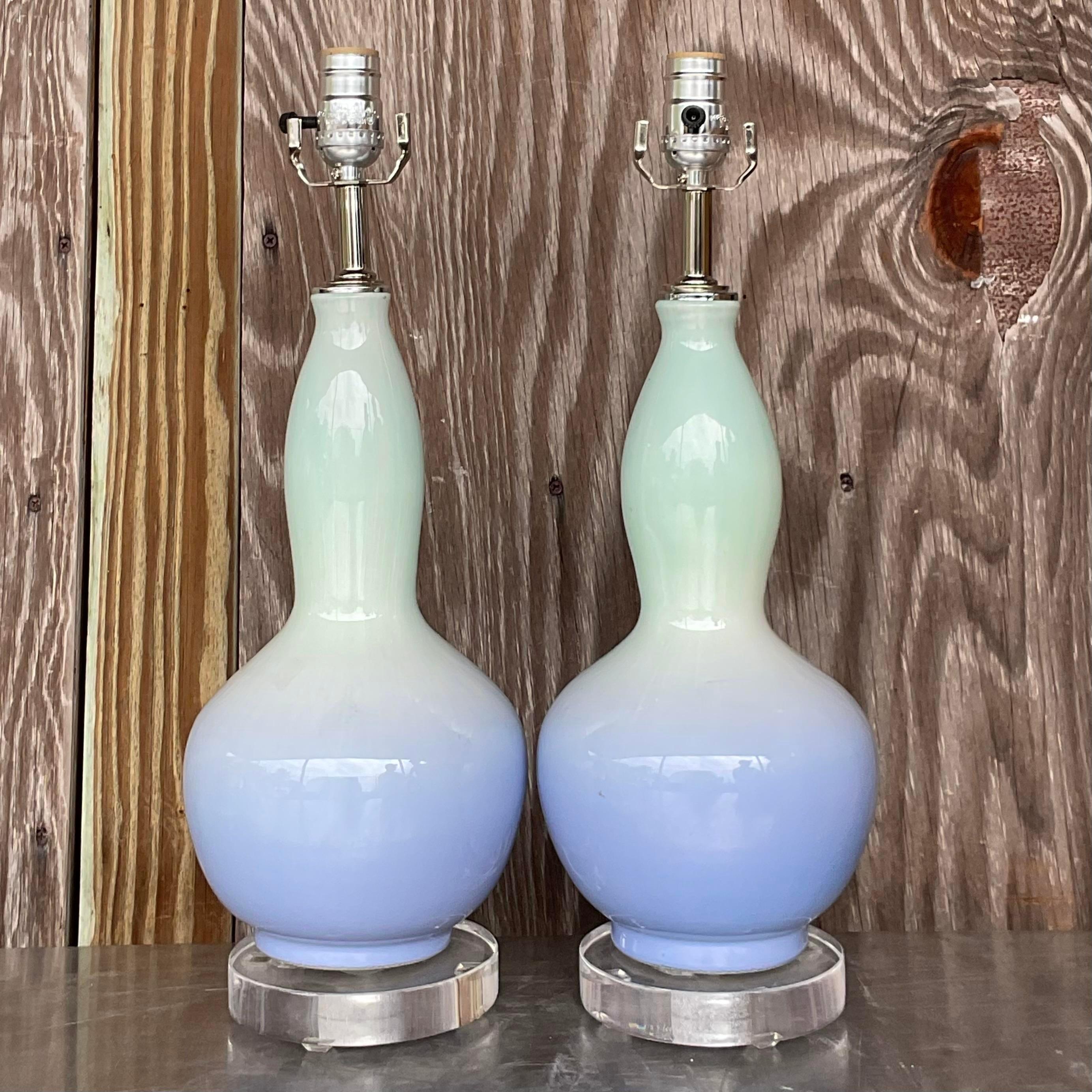 Mid-Century Modern Vintage Regency Ombre Glass Lamps - a Pair For Sale