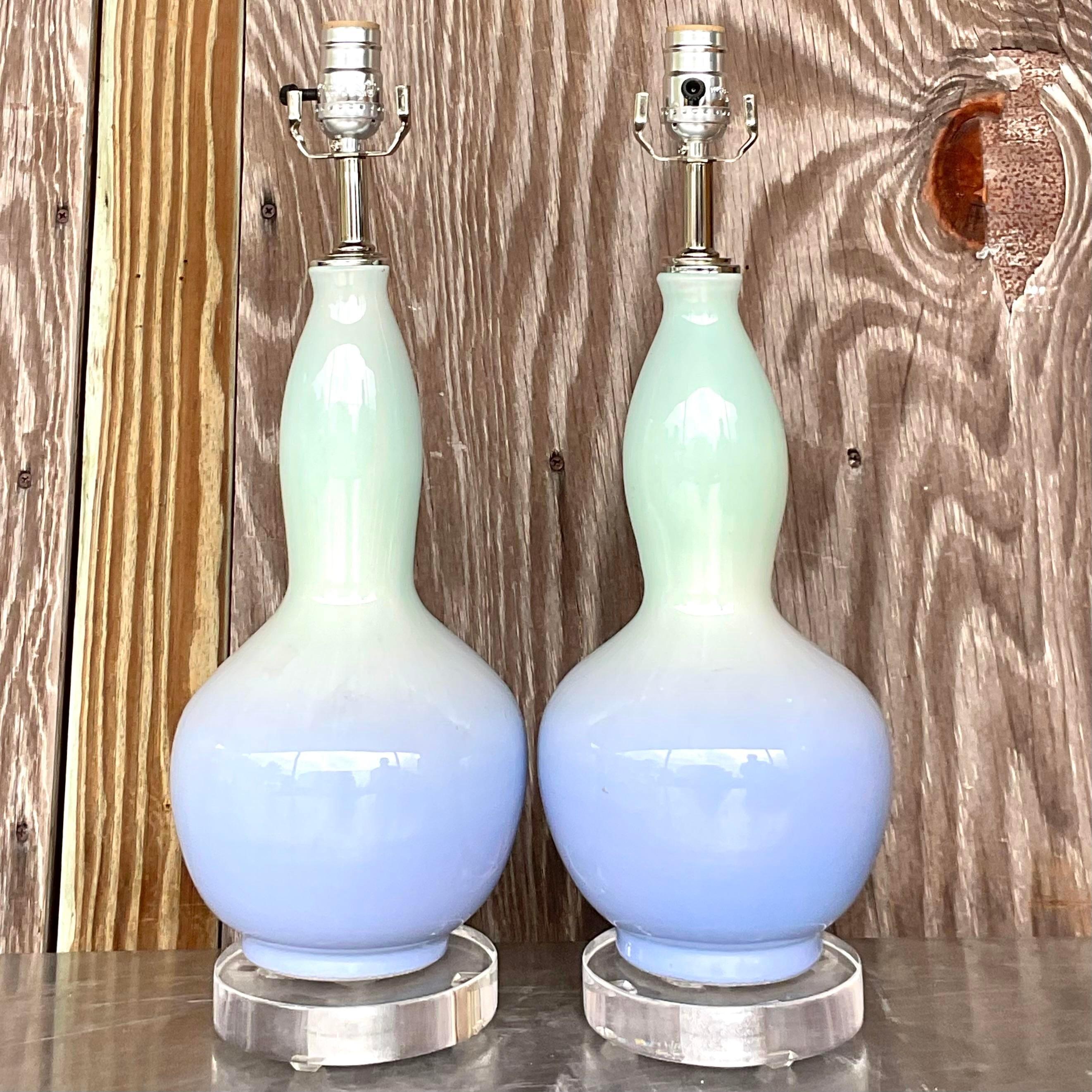 American Vintage Regency Ombre Glass Lamps - a Pair For Sale