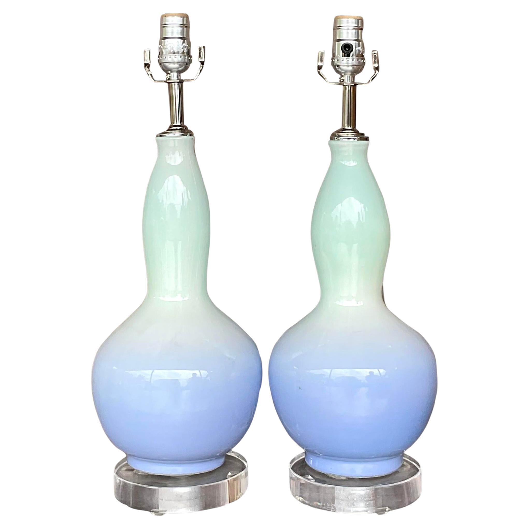 Vintage Regency Ombre-Glaslampen im Regency-Stil - ein Paar