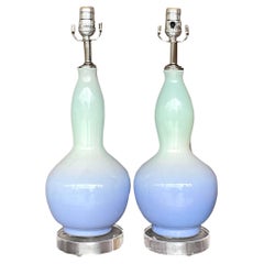 Vintage Regency Ombre Glass Lamps - a Pair