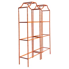 Vintage Regency Orange Wrought Iron Etagere- a Pair