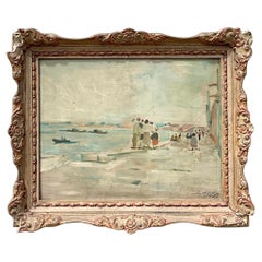 Vintage Regency Original Figurative Seascape Oil Painting on Board