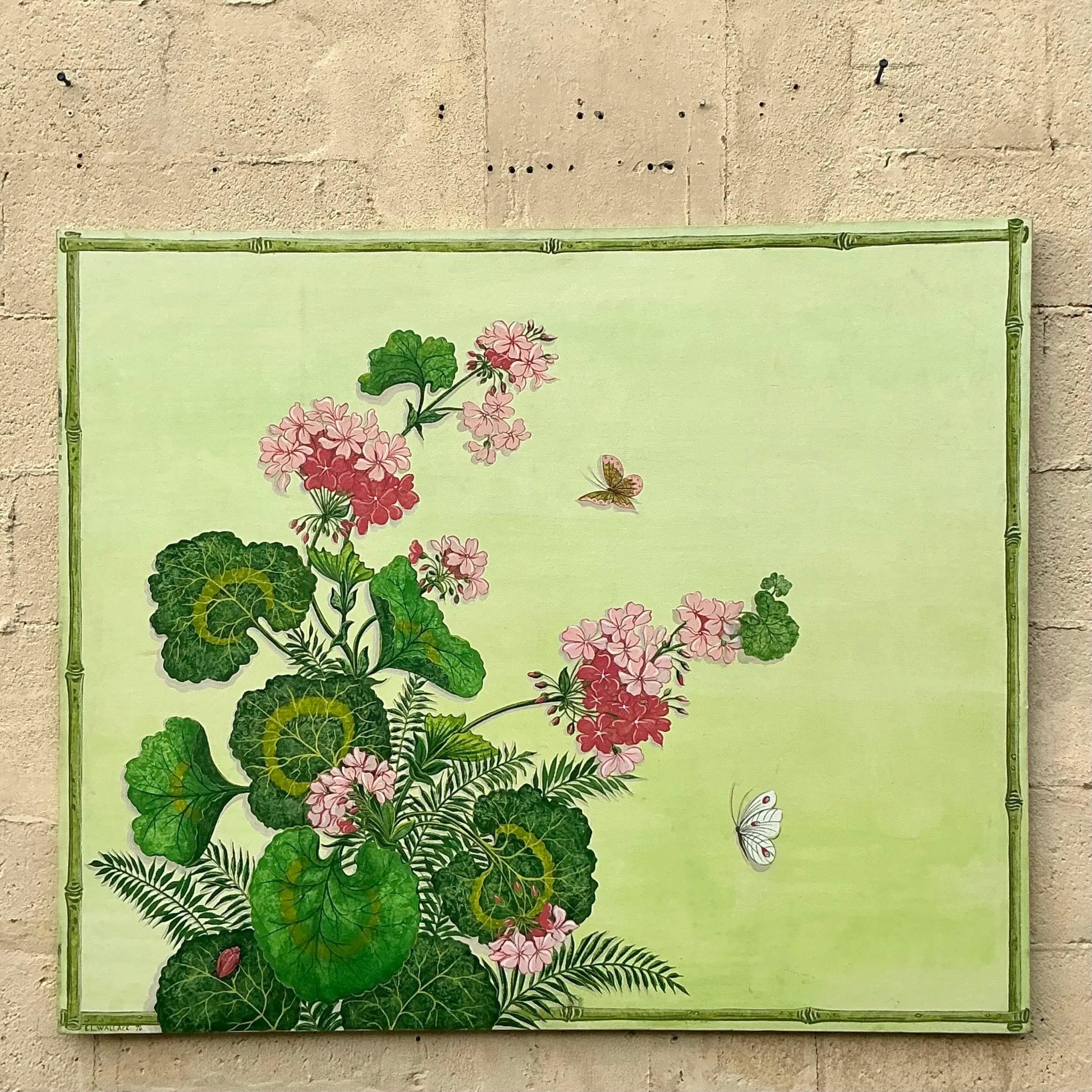 Vintage Regency Original Floral Oil Painting on Canvas For Sale at 1stDibs