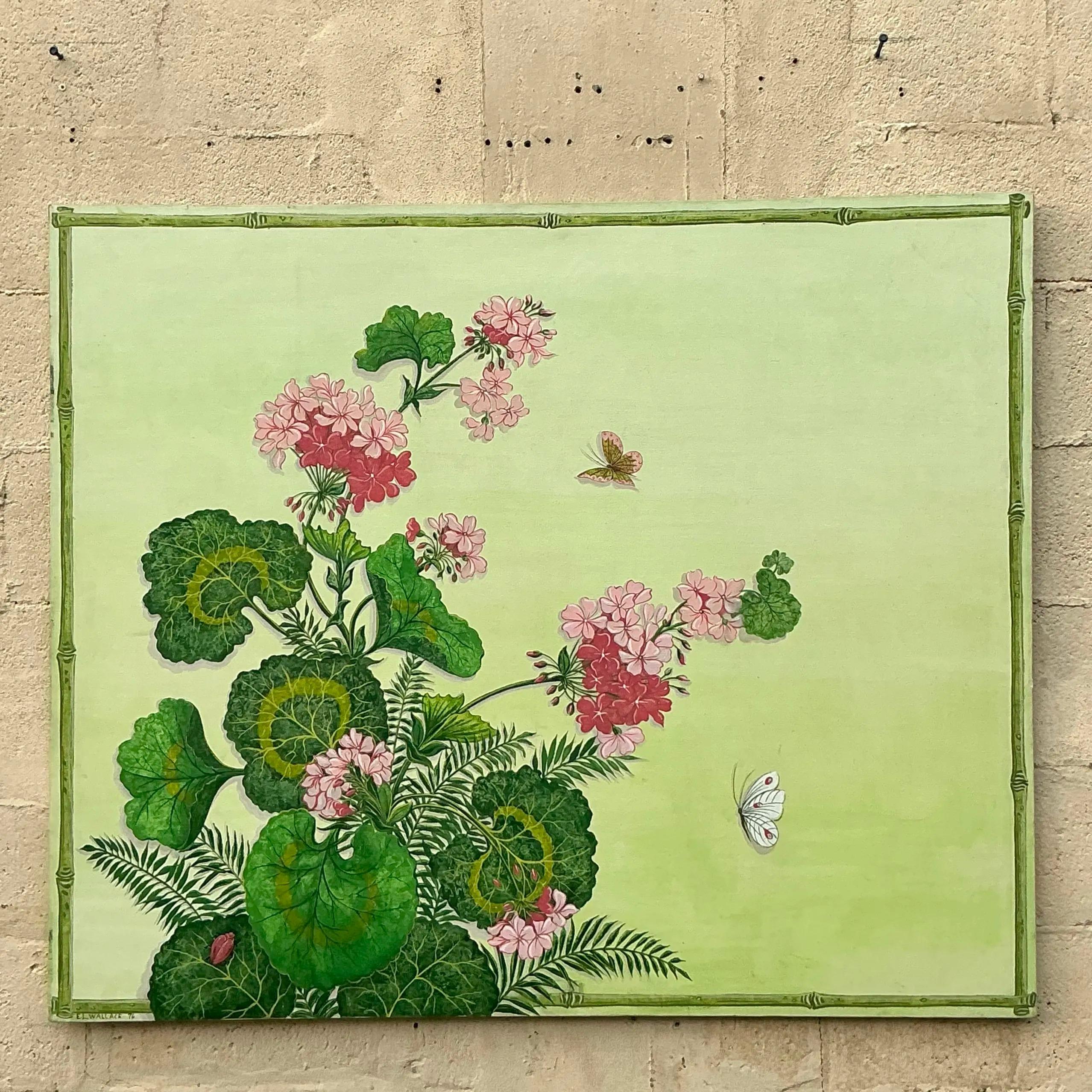 Vintage Regency Original Floral Oil Painting on Canvas For Sale at 1stDibs
